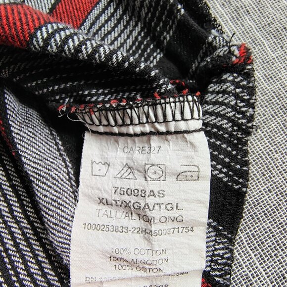 VINTAGE Wrangler Flannel Shirt Size XLT Red Black Striped Long Sleeve Pearl Snap - Picture 5 of 11